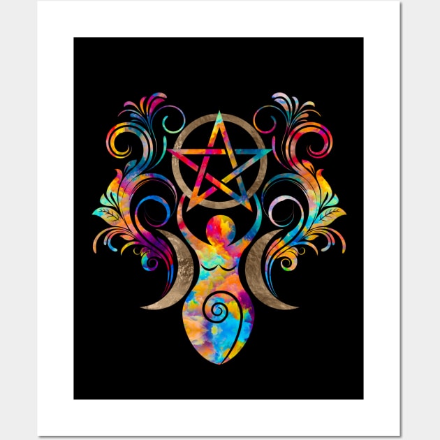 Triple Moon Goddess with pentagram Wall Art by Nartissima